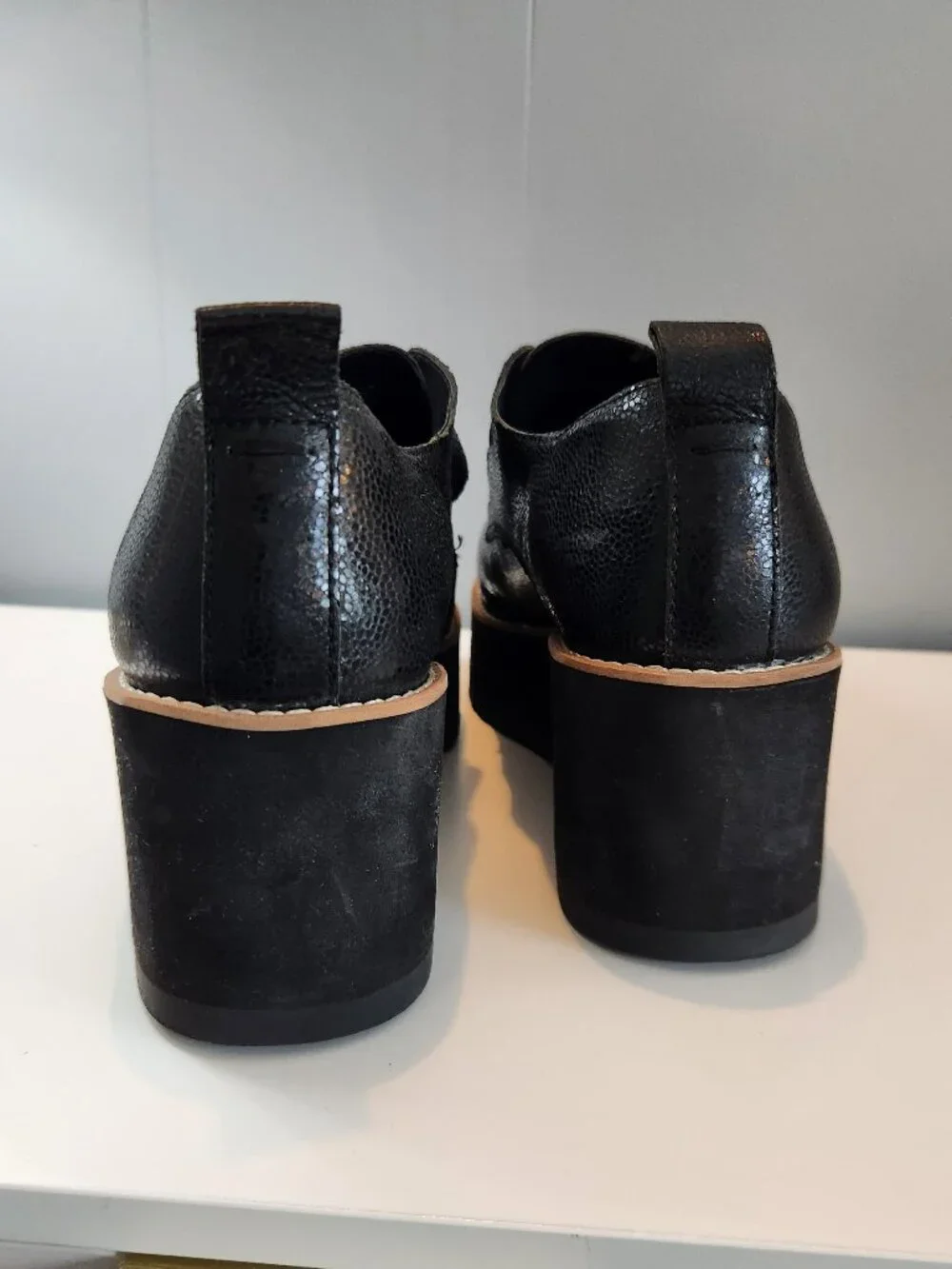 Eileen Fisher Black Leather Platform Slip-On Shoes Loafers - Picture 4 of 11